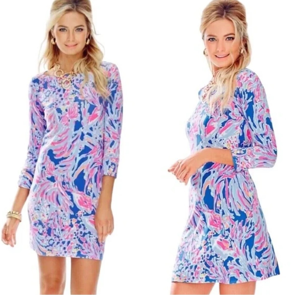 Lilly Pulitzer Pink and Blue Long Sleeve Sheath Dress